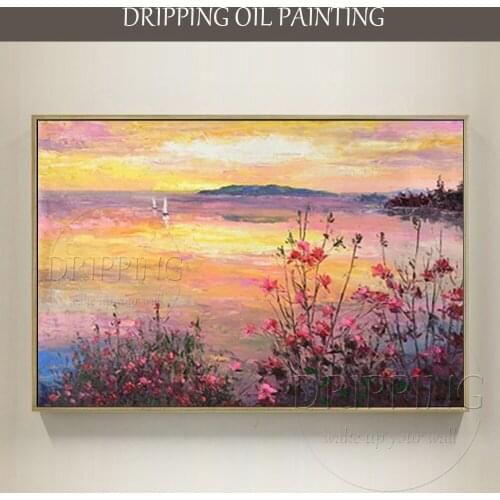 Hand-painted Colorful Landscape Acrylic Painting on Canvas Pure Handmade Vivid Colors Abstract Sunset Landscape Acrylic Painting