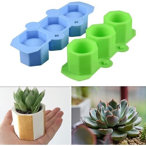 3 Holes Silicone Pot Molds Form Arts Craft Polygonal Cup Moulds DIY Succulent Flowerpot Clay Plaster Gypsum Mold Concrete Mould