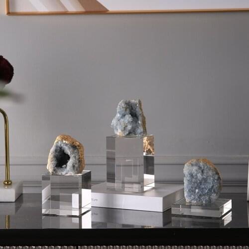 Modern Natural Blue Agate Crafts Living Room Bedroom Ornament Home Decoration Accessories Rectangular Crystal Desktop Figurines