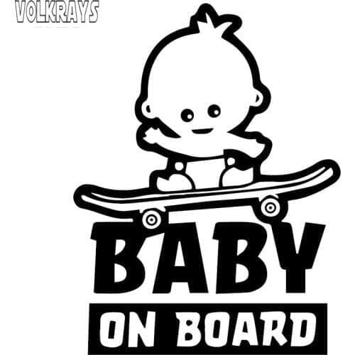 Volkrays Creative Car Sticker Baby on Board Skating Skateboard My Family Popular Accessories Reflective Vinyl Decal,14cm*10cm