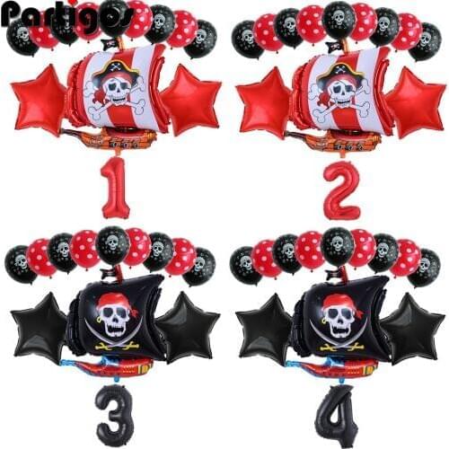 13Pcs/set Pirate Boat Balloons 2.8g Skull Latex Balloons 32" Number Balloon Birthday Theme Party globos Wedding decor supplies