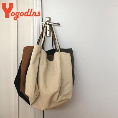 Yogodlns Cusual Canvas Handbag For Women Large Capacity Tote Bag Simple Solid Color Shoulder Bag Shopping Big Reusable Lady Tote