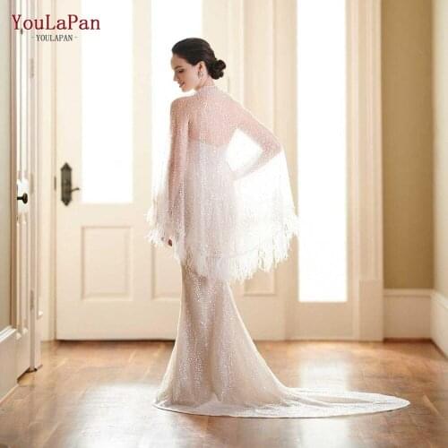 YouLaPan G23 Elegant Feathers Wedding Cloak Wedding Cape Veil Heavy industry Wedding Jacket for the Bridal Wedding Shawl Bolero