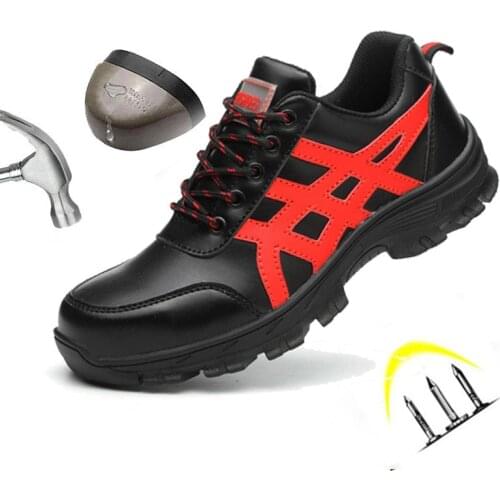 Safety Shoes Men Lace Up Rubber Sole Steel Toe Anti Smashing Puncture-resistant Indestructible Tooling Work Boots Unisex Shoes
