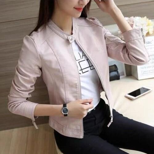 2021 New Faux Leather Jacket Women Fashion Black Motorcycle Coat Short Faux Leather Biker Jacket Soft Jacket Female Outwear