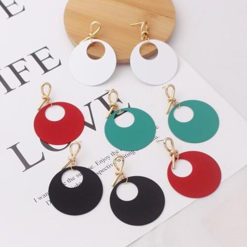 Hollow Bowknot Round Drop Earrings for Women Rosette Red Green Color Circle Metal Brincos Party Jewelry Girl Gift Pendientes