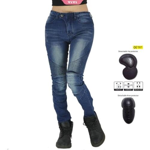 Womens Motorcycle Pants Safety And Wind Protection Lining With Padded Denim Pants With Free Padding