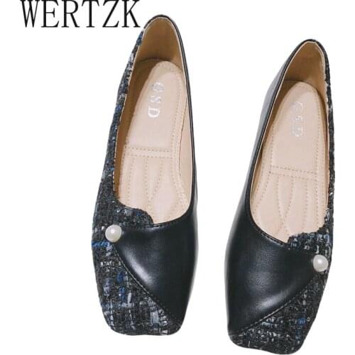 2021 Ladies Casual Flats Fashion Patchwork Square Toe Women Shoes Newest Spring Autumn Pearl Design Brand Shoes