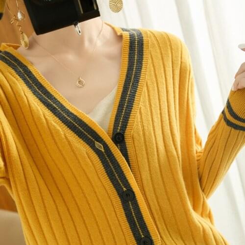 2021 New Cashmere Cardigan Women Coat Autumn V-Neck Collar Warm Jacket Long Sleeve Soft Sweater Female Standard Sweate Outwear