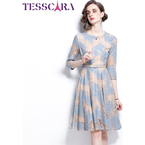 TESSCARA Women Autumn Elegant Lace Dress Festa High Quality Office Lady Party Robe Femme Runway Vintage Designer A-Line Vestidos