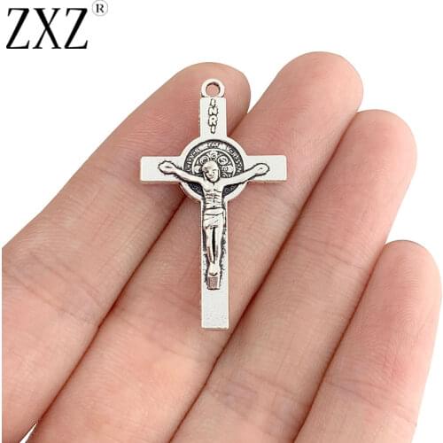 ZXZ 20pcs Tibetan Silver Saint Benedict Medal Jesus Cross Crucifix Charms Pendants for Necklace Jewelry Making Accessories