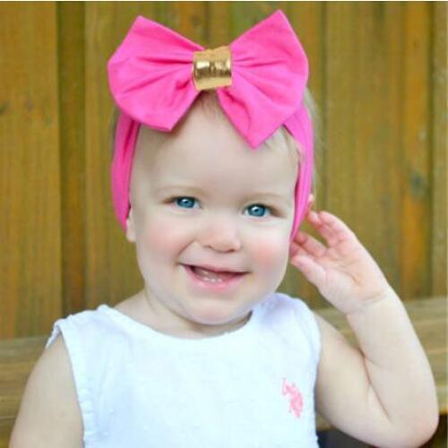 ON SALE 1PCS Newest Bebe Girl Gold Bowknot Headband Head Wrap Hair Band Turban Headwear kids Hair Accessories