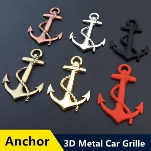 1PC High Quality Metal Boat Anchor Hooks Car Stickers Navy Emblem Grill Cross Badge Pirate Ship for AUDI BMW Mercedes Benz VW