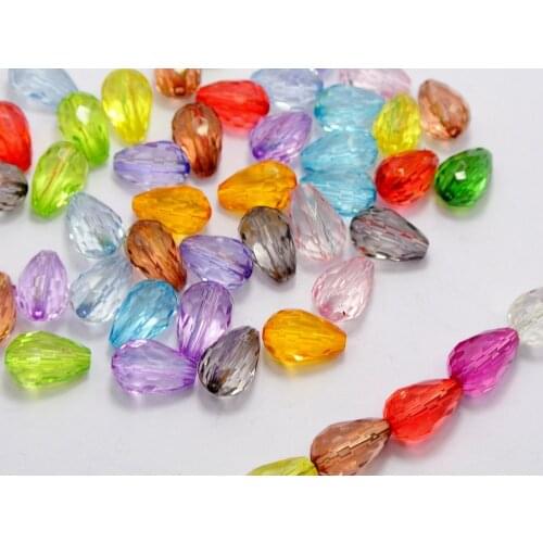100 Mixed Colour Transparent Acrylic Faceted Teardrop Charm Beads 9X14mm