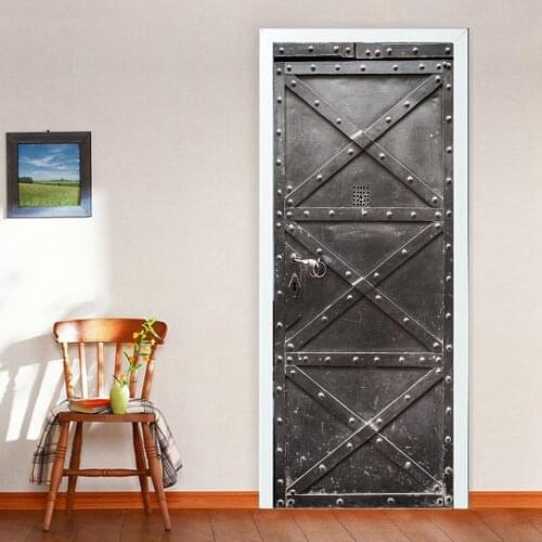 2*200x38.5cm Creative Simulation of 3D Iron Door Sticker Waterproof Fake Metal Scenes Interesting Self-adhesive Door Stickers