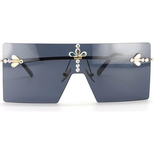 2021 Retro Fashion Square Boundless Shield Sunglasses Younger Girls Maiden Diamond Studded Ornament UV400 Protection Glasses