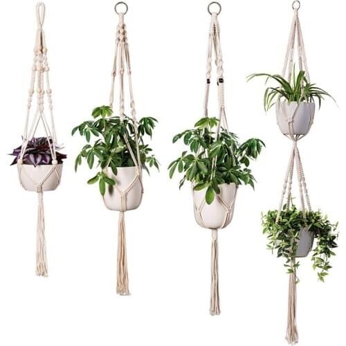 4 Pack Macrame Plant Hangers In Different Designs - Handmade Indoor Wall Hanging Planter Plant Holder - Modern Boho Home Decor