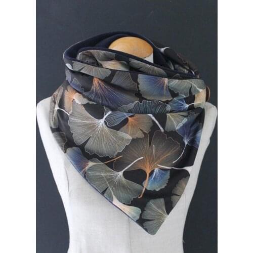 40#Women Casual Ginkgo Biloba Printing Scarf Fashion Retro Multi-Purpose Shawl Button Scarf New Winter Windproof Warm Scarves