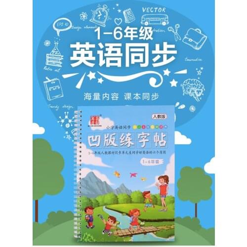 English Alphabet Word Letters ltalian Italics Writing Auto Dry Repeat Practice Copybook Children Kid 3D Groove Exercise Book-FA