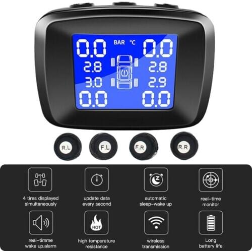 Car TPMS Wireless Tire Pressure Monitoring System Monitor LCD +4 External Sensors Kit Drop Shipping