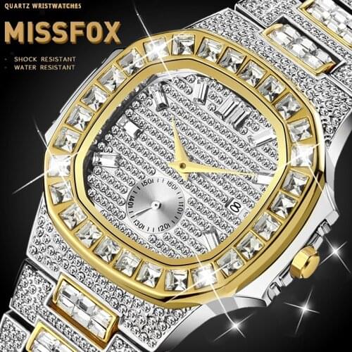 Gold Watches Men MISSFOX Classic Quartz Watch Men Luxury Brand Waterproof Rapper Hiphop Male Wrist Watch Relogio Masculino