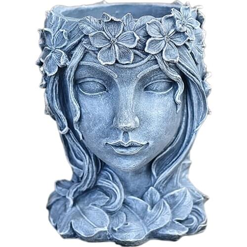 Resin Imitated Character Shape Flowerpot for Office/ Home, Retro Style Figure Ornaments, Grey/ Maple