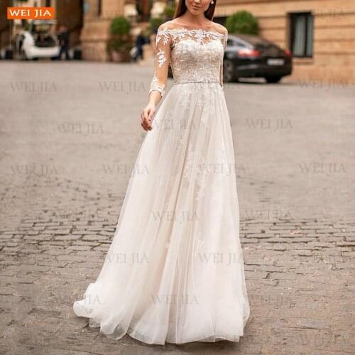 Elegant Boho 3/4 Sleeves Wedding Dress 2021 In Stock Vestido De Noiva A Line Custom Made Bride Gowns Women Slim Fit Trouwjurk