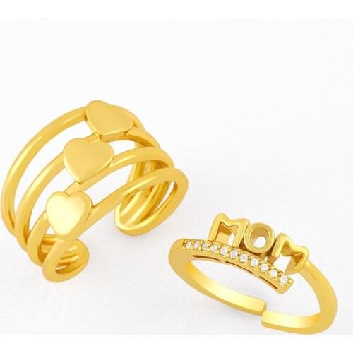 EYIKA Korean Style AAA Zircon MOM Adjustable Open Rings for Women Mothers Day Jewelry Gift Multi-layer Heart Stackable Anillo