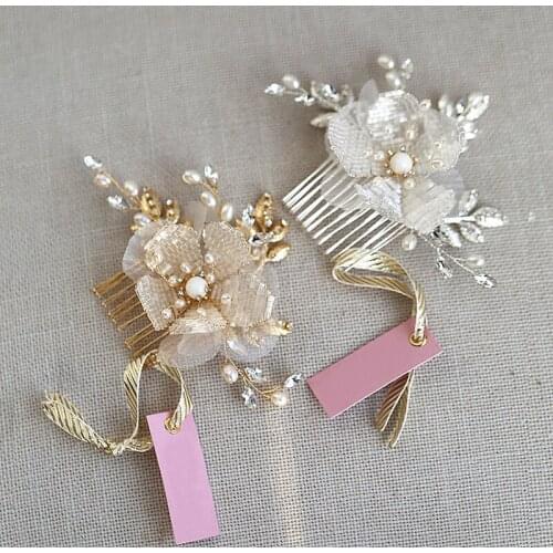 Jonnafe Gold Silver Color Beaded Floral Bridal Small Hair Comb Pin Delicate Women Jewelry Pearls Wedding Hair Jewelry
