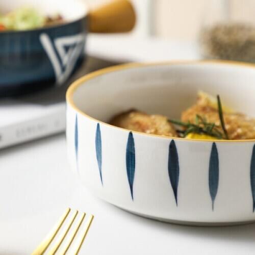 Creative Japanese style Ceramic single handle bowl salad breakfast soup noodles bowl oven baking bowl household