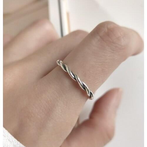 Minimalist S925 Sterling Silver Rings for Women Two-tone INS Style Twist Slim Open Ring Fine Jewelry Silver 925 Ring Female