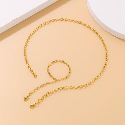 Fashion Women Silver Color Gold Stainless Steel Round Pendant Necklace Sets Jewelry