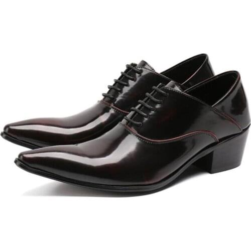 Man Pointed Casual Leather Shoes Wedding Lace-up Mens Shoes High-heeled Leather Shoes