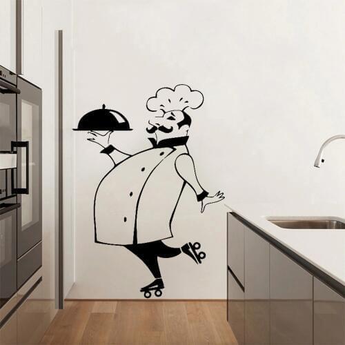Cook Wall Sticker Restaurant Kitchen Decoration Cooking Vinyl Decals Serve Stickers Cuisine Cooker Roller Skates Mural