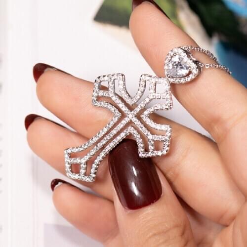 New 925 Silver Exquisite Bible Jesus Cross Pendant Necklace for women men Crucifix Charm Simulated Platinum Diamond Jewelry N035