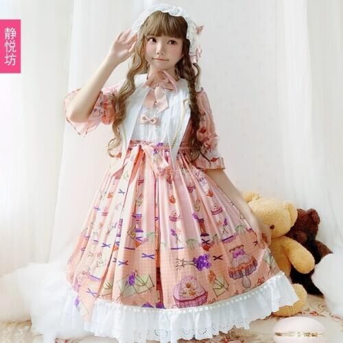 Original Love Letter Soft Girl Lolita op Short Sleeve Dress Court Vintage Lolita Dress Navy Princess Dress