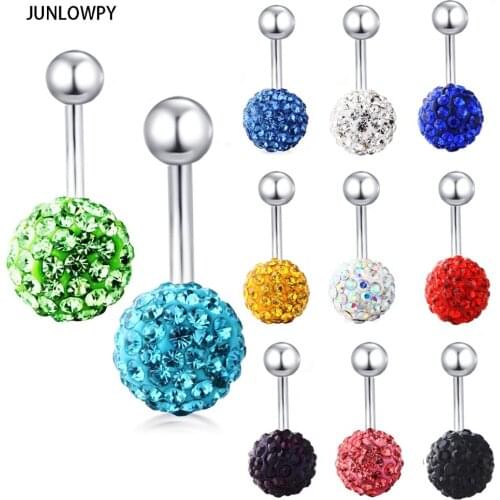 JUNLOWPY Piercing Navel mix 10 color 30pcs/lot 10mm Crystal Disco Ball Belly Ring Button Navel bar 1Body Jewelry
