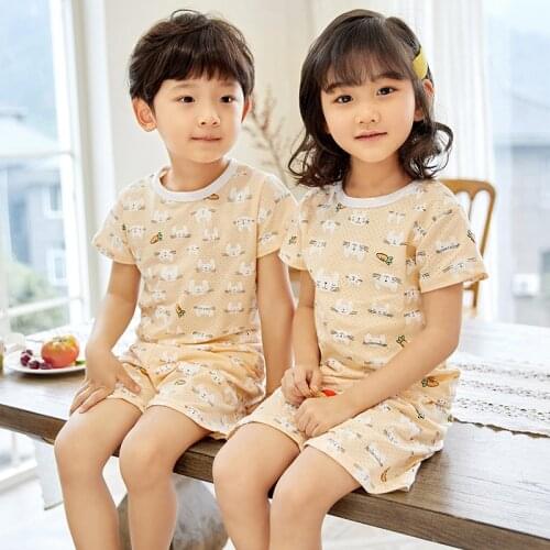 Boys Girls Pajamas New Summer Short Sleeve Childrens Clothing Sleepwear Cotton Pyjamas Sets For Kids 2 4 6 8 10 12 Years