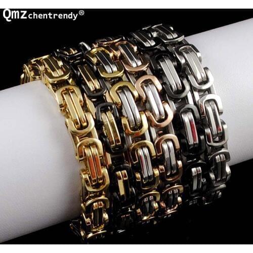 316L Stainless Steel Gold Silver Color Bracelet Flat Byzantine Mens Friendship Wristband Motorcycle Biker Bangle Men Jewelry