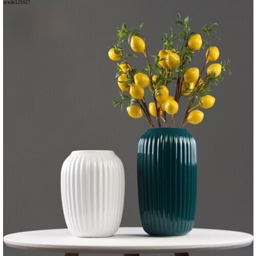 Modern Ceramic Vertical Pattern Vase Luxury White/green Flower Arrangement Dining Table Dried Flower Decoration Vase Home Decor