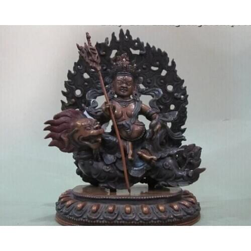 Bi001985 Tibet Nepal Folk Temple Pure Purple Bronze Dragon White Jambhala Buddha statue