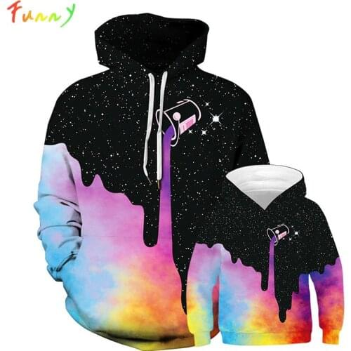 Family Matching 3d Hoodies for Men Women Printed Blocks Space Galaxy Hooded Sweatshirts Unisex Pullover Girls Boys Clothes Tops