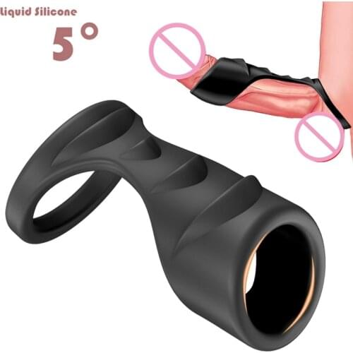 Penis Enlargement Stronger Dual Ring Delay Ejaculation Silicone Penis Ring Scrotum Bind Cockring Sex Toys for Men Erection Toys