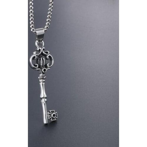 Vintage Punk Stainless Steel Gothic Crown Key Pendant Necklace Creative Design Mens Rock Glamour Jewelry