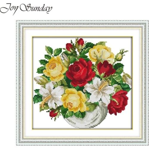 Vase Cross Stitch Flowers Paintings DIY Handwork Aida Fabric Counted Printed on Canvas 14CT 11CT DMC Embroidery Needlework Sets
