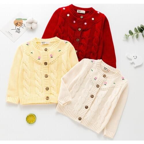 Korean Style Baby Girls Sweater Embroidery Flower Knitted Cardigan Infant Girls Cardigan Jacket DT210