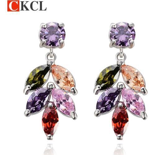 Top Quality New Zircon dangle earrings exaggerated Austrian Crystal Drop Earrings Colorful earrings