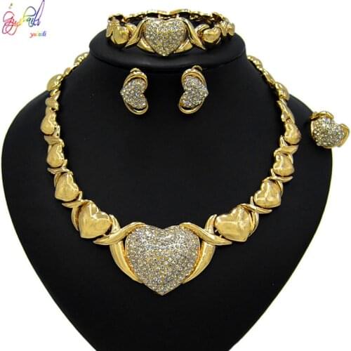 Yulaili Latest Design 18 Gold Plated big teddy bear I love you Jewelry Sets Heart Shape Crystal Necklace Earrings Bracelet Ring