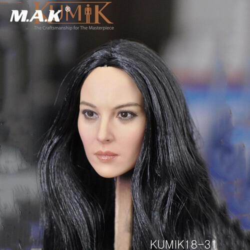 KUMIK18-31 1:6 Scale Female Head Sculpt Black Hair Head Carving Model Toys for 12 inches Woman Action Figure Body Accessory