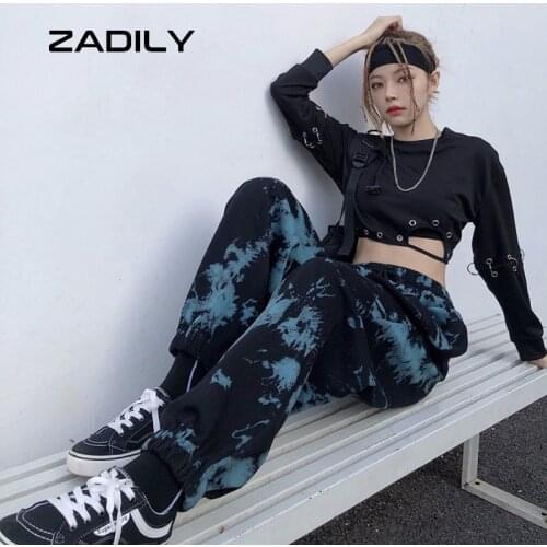 ZADILY Y2K Street Sytle Elastic Waist Hip Hop Pants Harajuku Loose Tie Dye Print Women Long Pants 2021 Summer Female Trousers